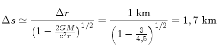 $\frac{1~km}{(1-\frac{3}{4,5})^{1/2}}=1,7~km$